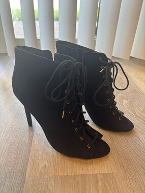 Forever 21 Black Lace-Up Peep-Toe Ankle Heels
